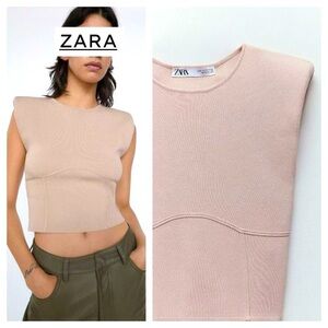 Zara Contour Knit Crop Top with Shoulder Pads
